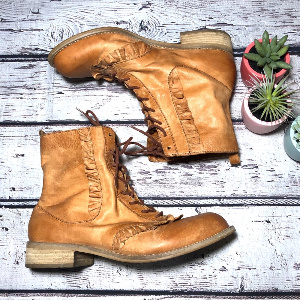 Anthropologie | Miss Albright Leather Ruffle Boot